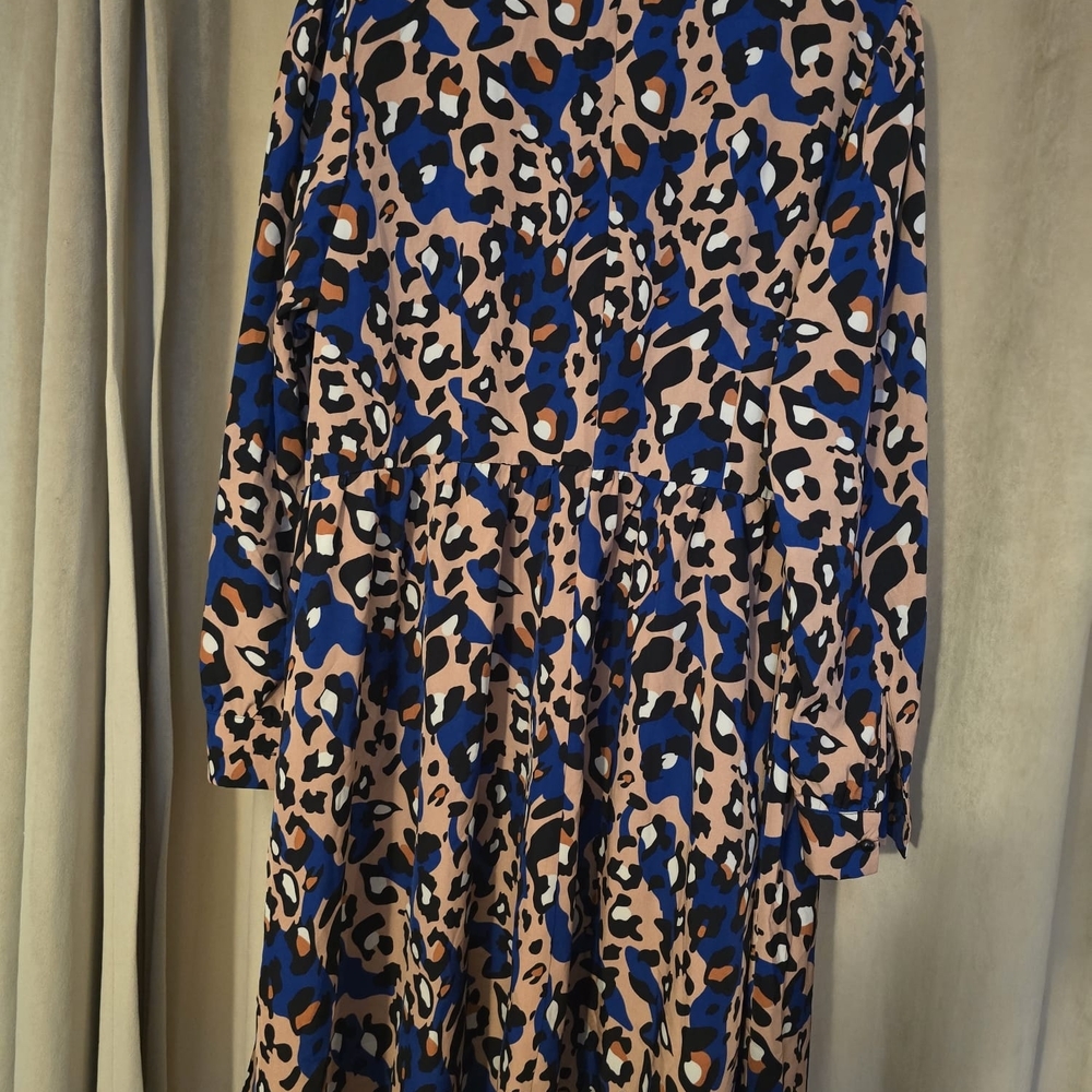 SHEIN Blue and Tan Leopard Print Long Sleeve Dress 4X